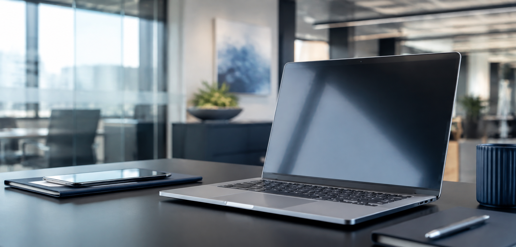 Modern business laptop in a contemporary workplace